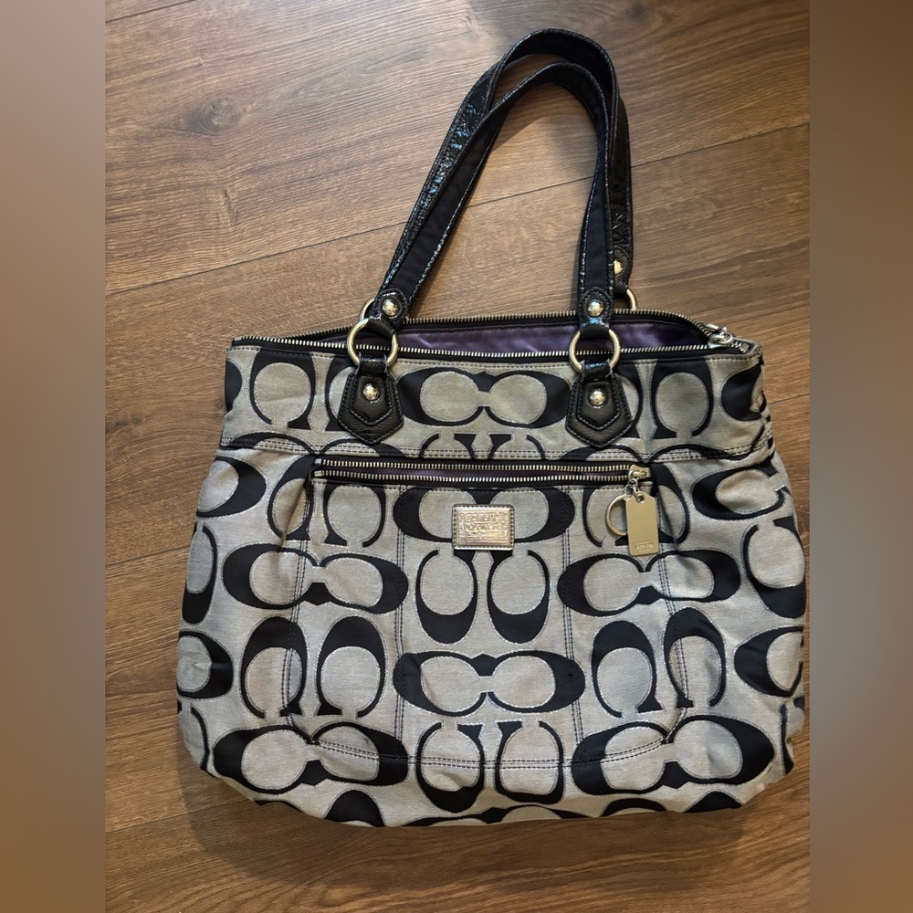 COACH Black and Gray Signature Tote Bag